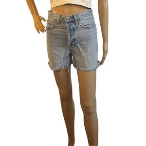 DENIM Forum "The Yoko Mid Thigh" Denim Shorts